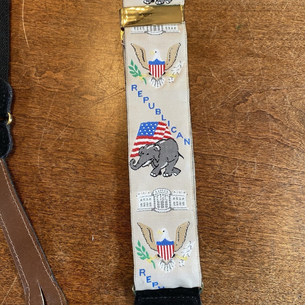 Vintage 80 Elephant Suspenders State Of Braces Patriotic Republican Seal Of USA - Picture 3 of 7